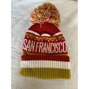 Kid City San Francisco Football Knit Beanie Pom Hat Red Gold White NEW